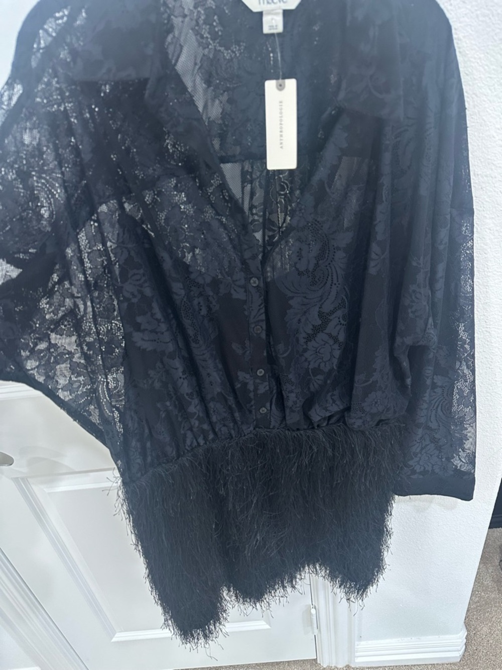 Anthropology - Maeve / Black Lace Fringe Mini Dress | Large - Picture 5 of 7